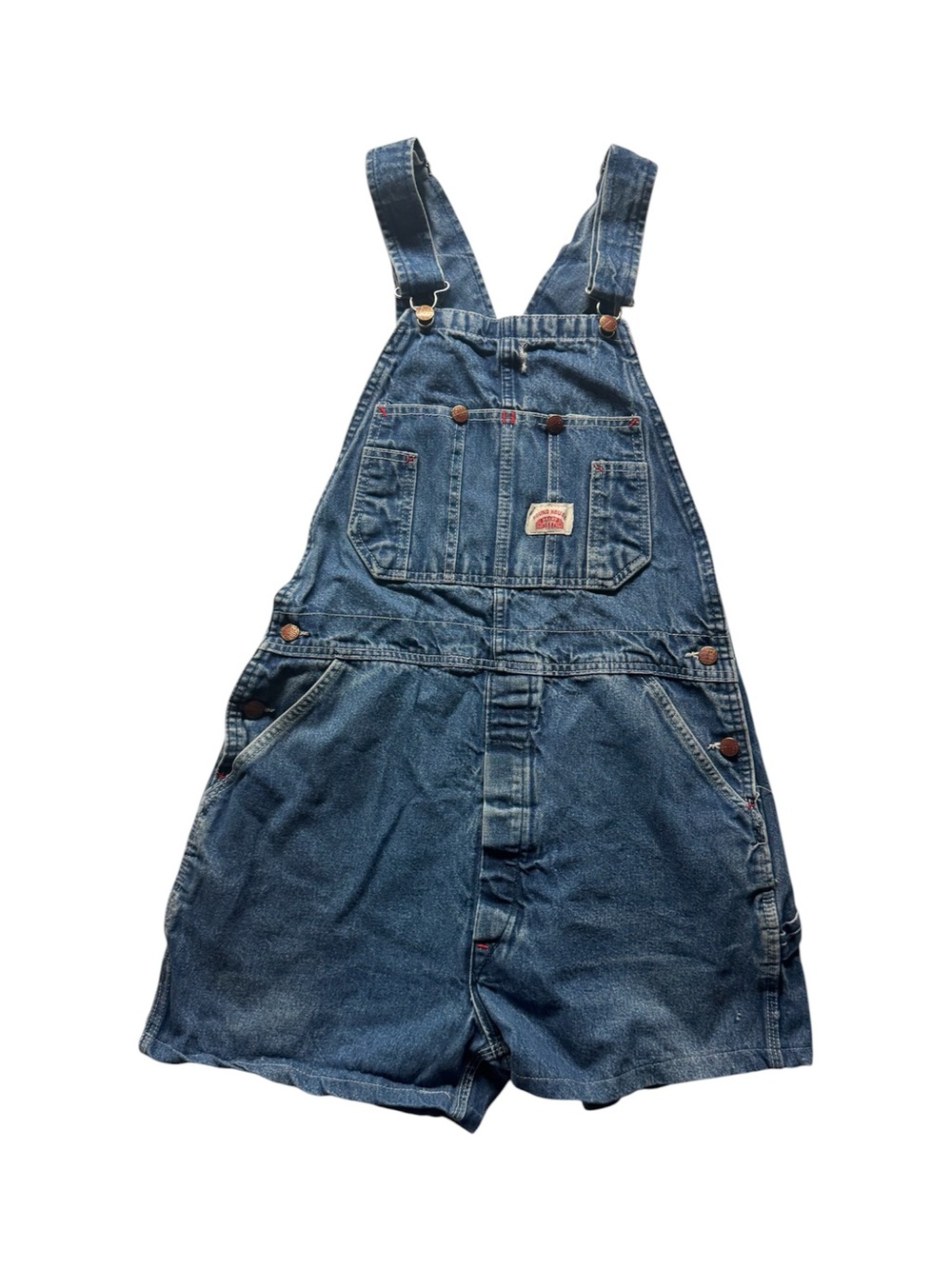 Vintage Round House Denim Shortalls Overalls Made in USA Blue Jean Bib Shorts